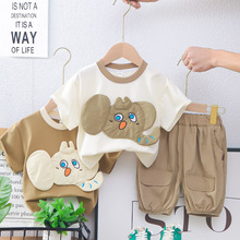 童装男童夏季短袖套装卡通可爱7分库宝宝夏装儿童夏天衣服两件套