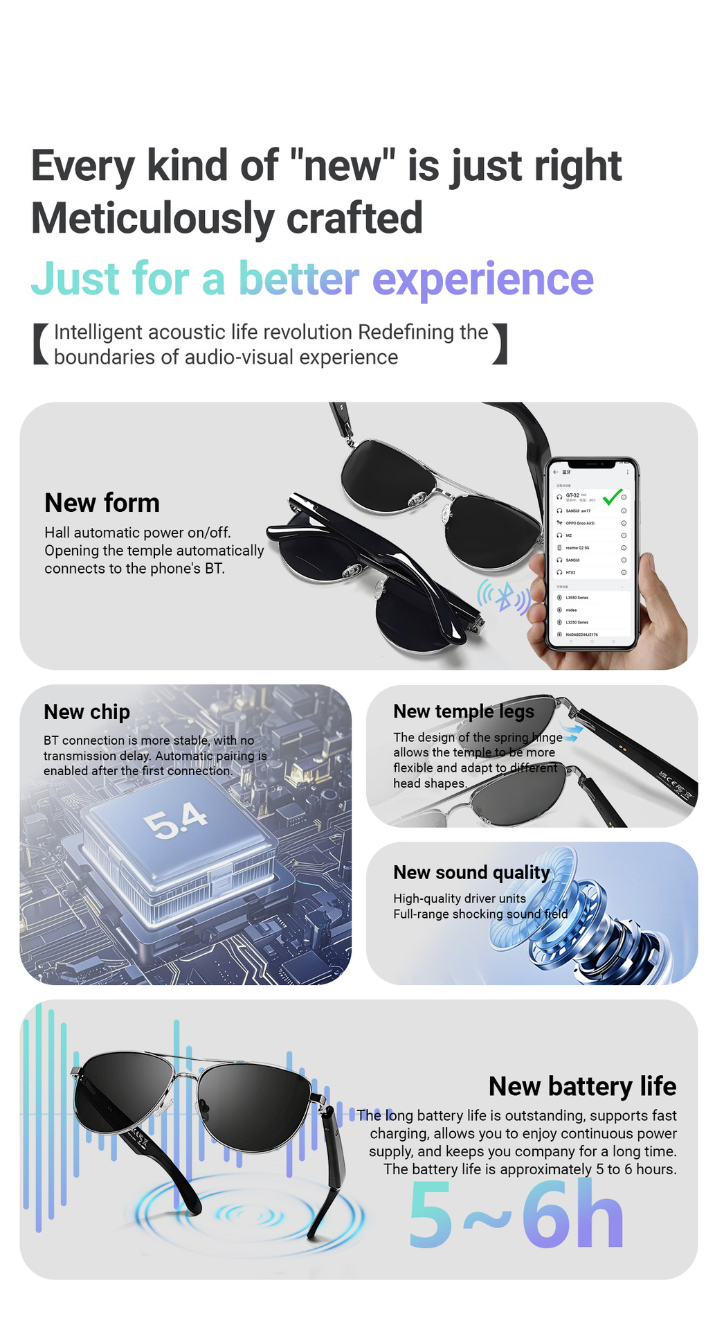 Ai smarta bluetooth glasögon med röstassistent för musik och samtal_voghion.com