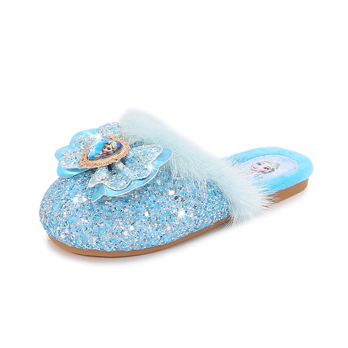 Girls plus plush mop  new fashion winter warm children's Elsa Princess home flat bottom cotton mop