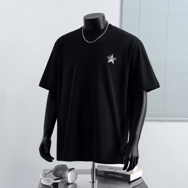 メンズ夏 240 グラム双糸 Tシャツメンズトップトレンディなラウンドネックルーズ多用途カジュアル通気性ボトリングシャツ女性のための|undefined