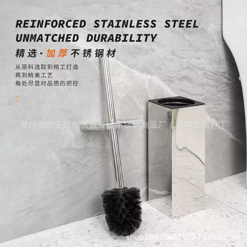 Cross-border stainless steel toilet brush set, round and square, wall-mountable, with replaceable cleaning heads for bathroom use