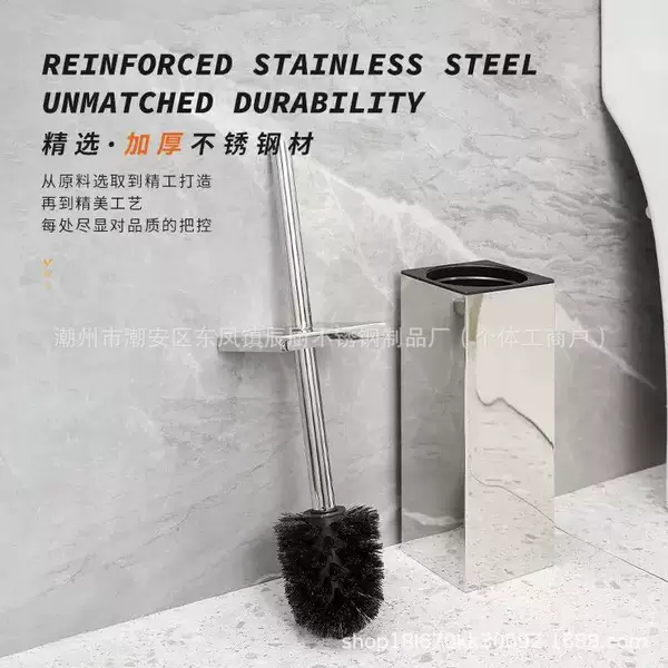Cross-border stainless steel toilet brush set, round and square, wall-mountable, with replaceable cleaning heads for bathroom use