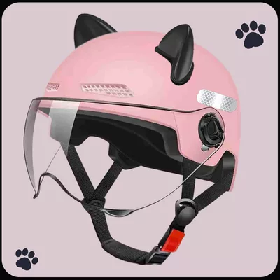 Motosiklet kaskı (dəbilqə) Electric Vehicles, All-Season Universal Motorcycle Half - 3c-sakura-pink-hd-transparent-short-lens-black-ears-m101