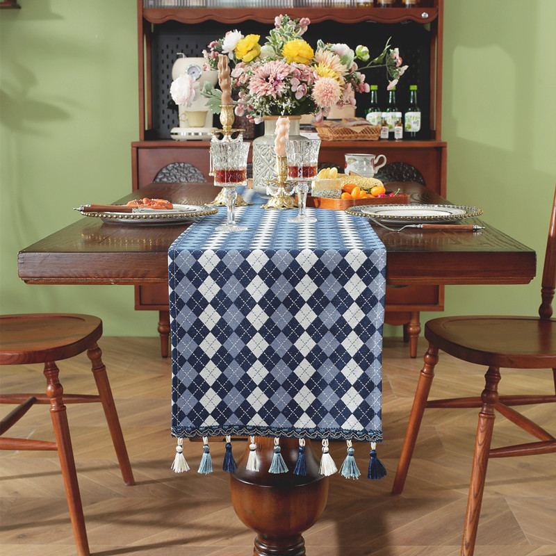New Cross-border American Retro Tassel , Geometric Jacquard Fabric For Coffee Table And TV Cabinet, Ins-style Bed_voghion.com