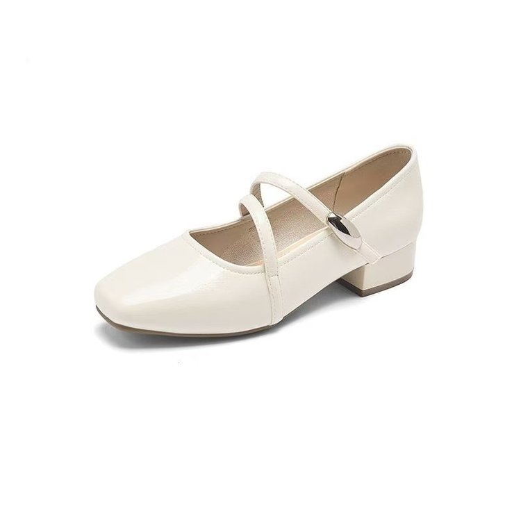 Zapatos franceses de plata para mujeres de otoño de 2025 nuevos zapatos de tacón alto, zapatos de cuero con velcro grueso