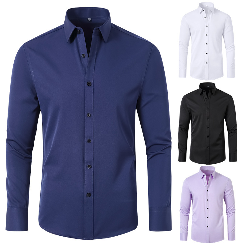 Amazon de cuatro lados de la camisa elástica de los hombres SLIM-Fit delgada camisa de los hombres del músculo anti-arrugas no-planchar cross-border ropa de los Hombres Calientes