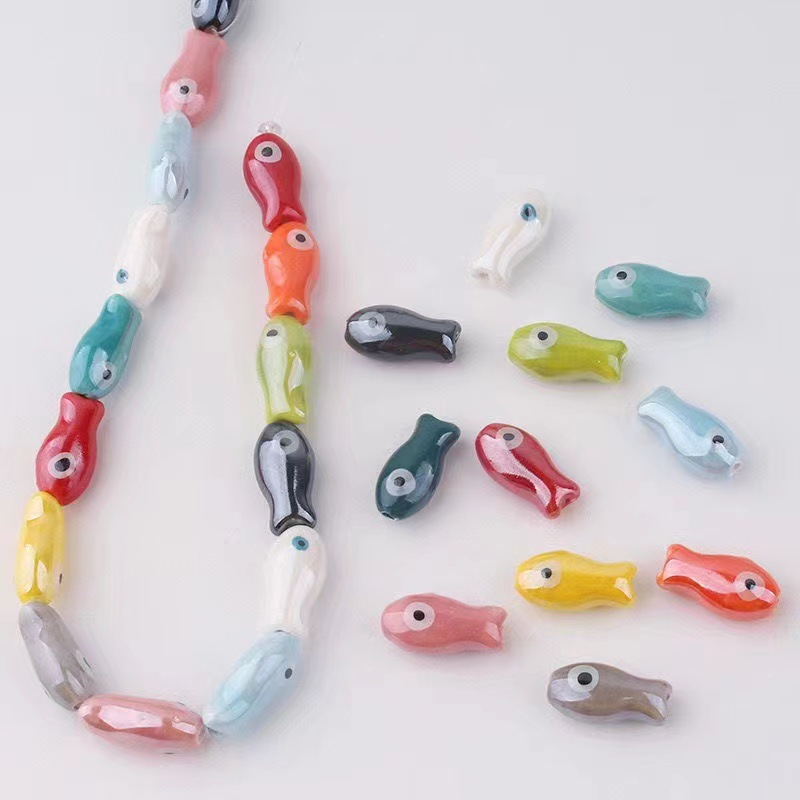 Colorful small fish ceramic loose beads handmade diy accessories fish-shaped ceramic beads straight hole beads necklace bracelet accessories batch