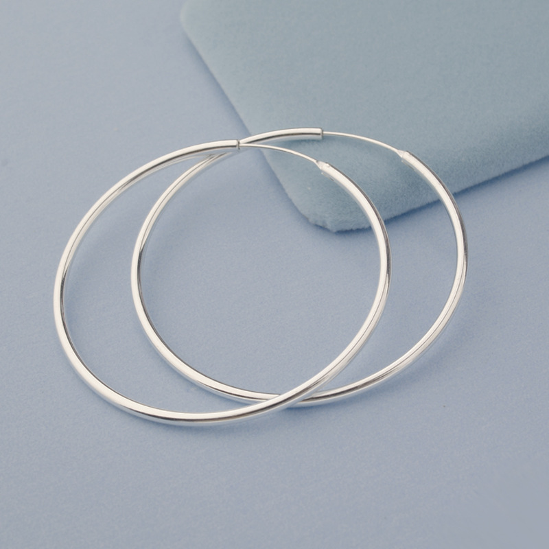 批发光面大圈耳环女S925纯银耳钉2024新款潮气质素圈跨境爆款耳圈