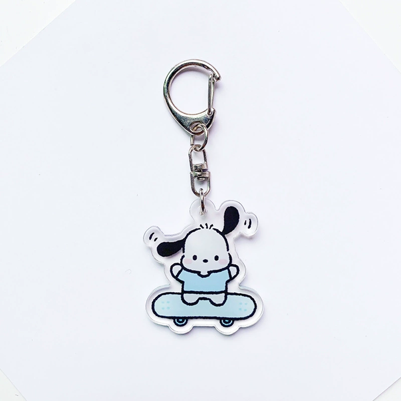 Акриловый брелок Sanrio с скейтбордом — милые персонажи, подарок на день рождения