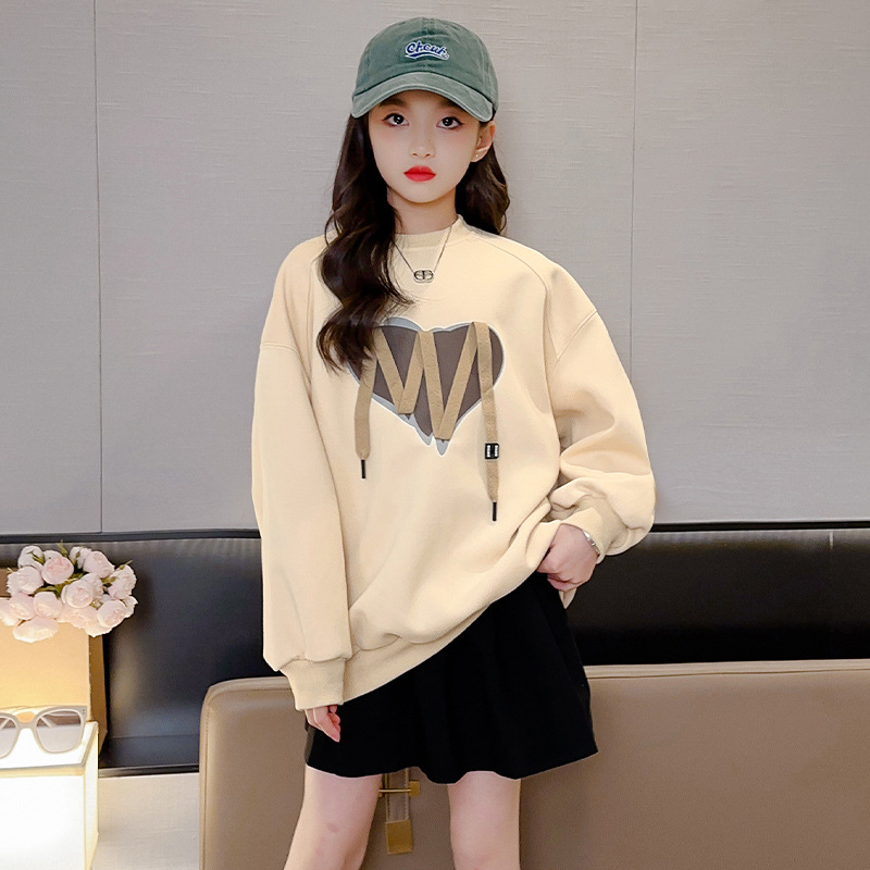 Spring and Autumn Style Women's and Girls' Sweatshirts 2024 New Fashion Children's Spring Outfits Girls' Long-Sleeve Top for Older Girls