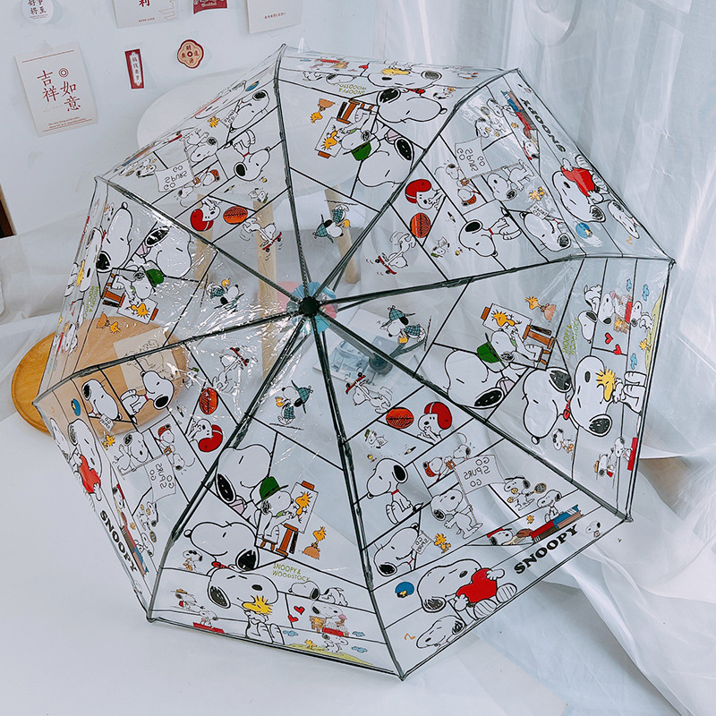 Transparent Snoopy Umbrella Men's Three-fold Umbrella Full-automatic Internet-famous Straight Handle Umbrella Cute Folding Children's Adult Anime Women