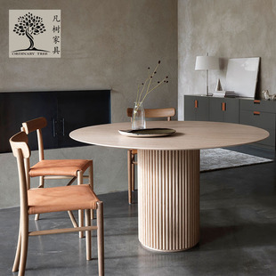 Solid Wood Cylindrical Dining Table Hotel and B&B Leisure Ins Style Round Table Home Solid Wood Dining Table 4-8 People Fanzhu