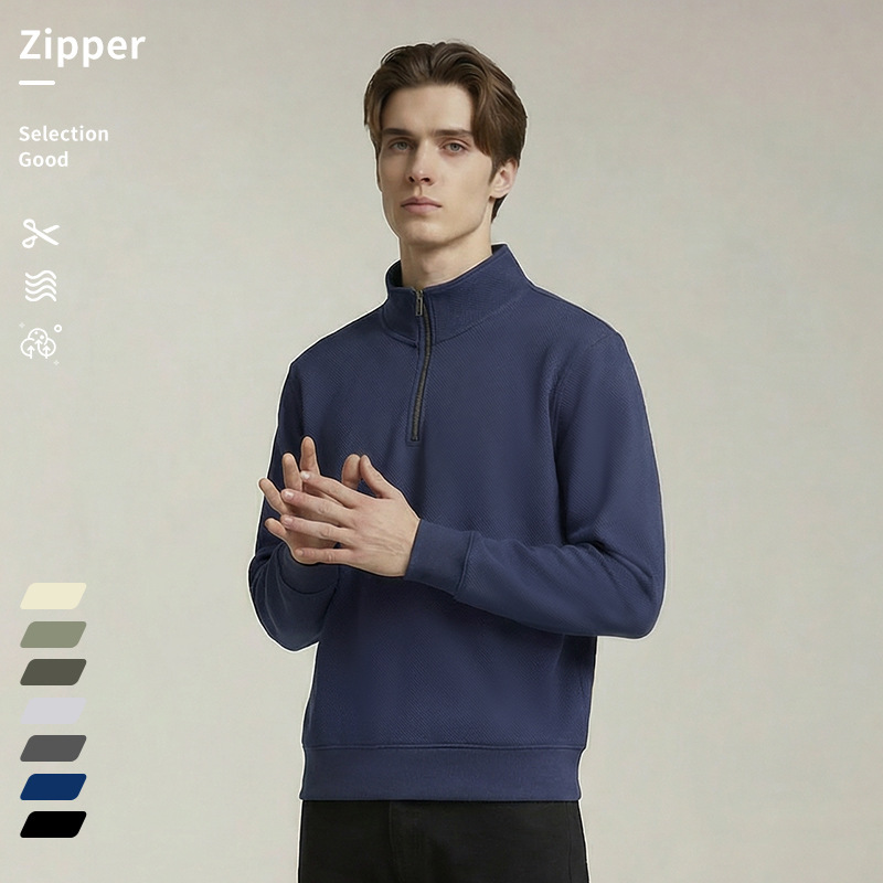 Heavy Bead Air Layer Collar Sports Sweater Men's Autumn Half Access Control Zipper Casual Fashion Sweatshirt Trendy Heavy Bead Air Layer Collar Sports Sweater Men's Autumn Half Access Control Zipper Casual Fashion Sweatshirt Trendy