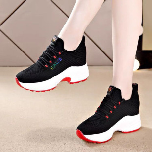 Dropshipping Shoes Women's Sports Shoes Women's 2025 Spring Style Fly Woven Thick-Soled Casual Shoes with Increased Height Soft-Soled Women's Shoes Cross-Border
