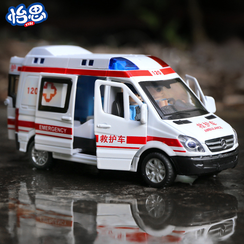 Alloy car multi-door sound and light police car model children's simulation rescue back force toy car ornaments factory outlet