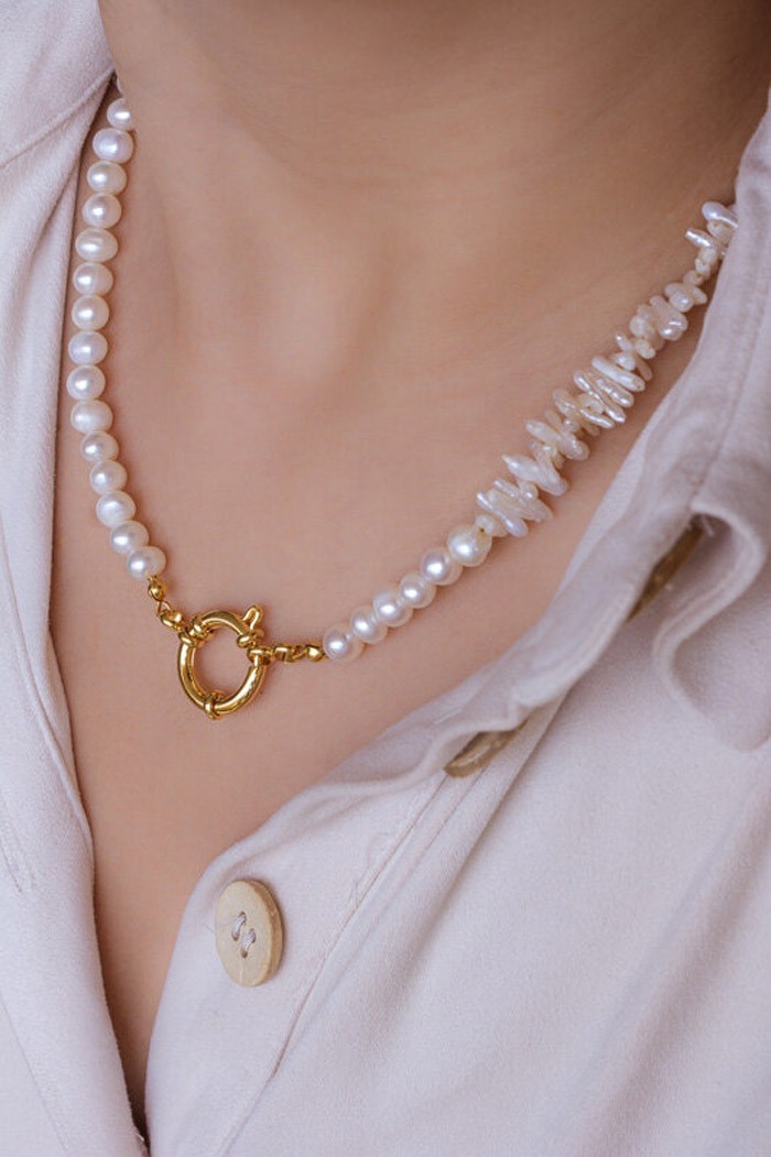 28g Weight Earrings, Necklace Classification 2 PCS/Package Quantity Holiday, Daily Occasion Freshwater Pearl, Titanium Steel Material Geometric Pattern Women's Gender Beaded Design Simple Style Style 2 PCS/Package Freshwater Pearl Titanium Steel Freshwater Pearl Jewelry Sets 18
