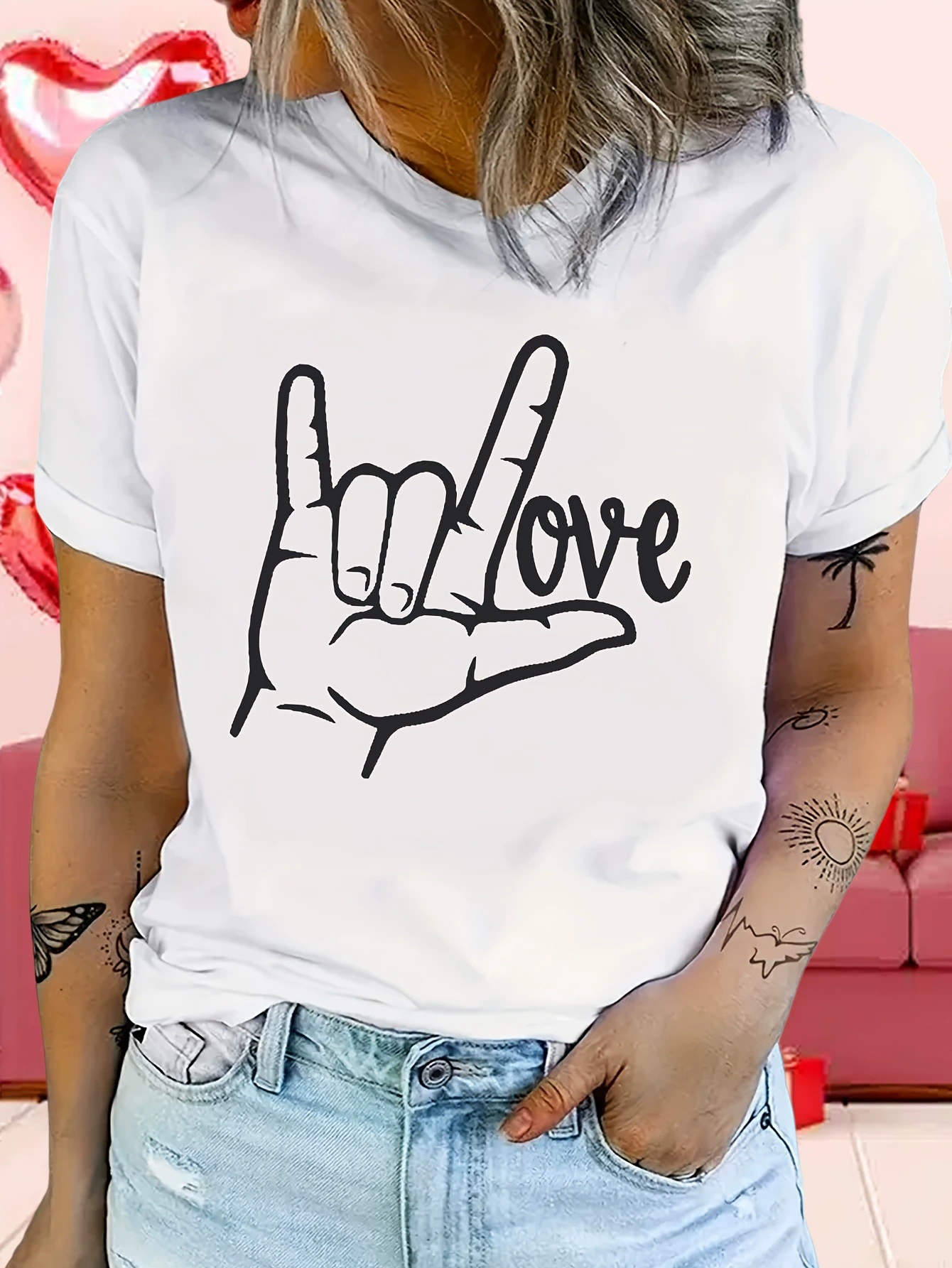 Футболка из хлопка с принтом «I Love You» к Дню святого Валентина, несколько цветов на выбор