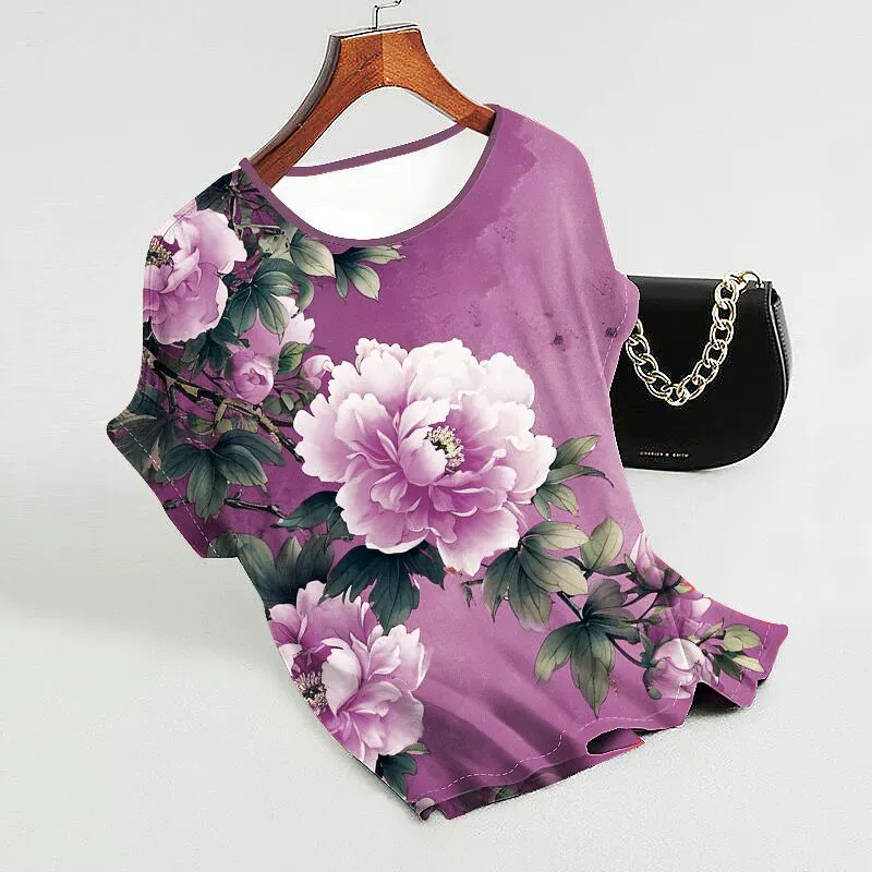 Женская летняя футболка из льняной ткани с принтом, свободного кроя, больших размеров, скрывающая живот, для внешней торговли, 2025 год.