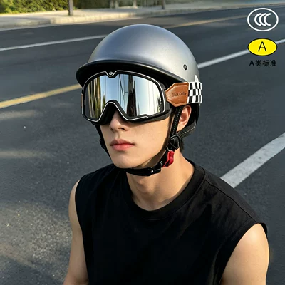for Men, Ultra-Light Electric – Motosiklet kaskı (dəbilqə) - silver-gray-large-frame-goggles-m55-56cm