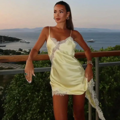 AliExpress ホットクロスボーダーヨーロッパとアメリカの婦人服 ZA 不規則なレースエッジ純粋な欲望スタイルのドレス