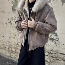 "一件过冬"1300G仿兔毛树纹肌理座山雕连帽棉服男女双面穿外套潮