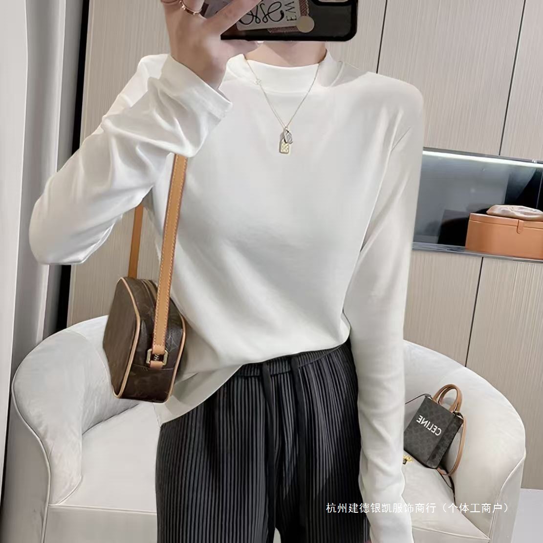 [Small Stand Collar] Solid Color Base Shirt 2025 Autumn/Winter New Half-Turtleneck Slim Fit Regular Loose Slimming Niche Top