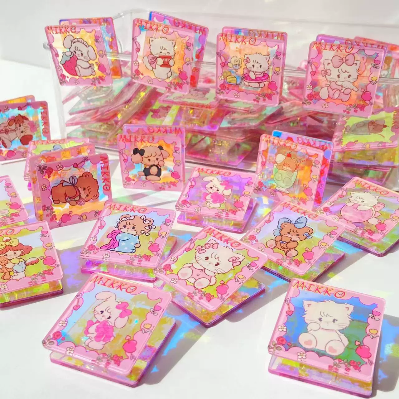 Cartoon square sticker for buttock skin, acrylic storage system, 50 pieces