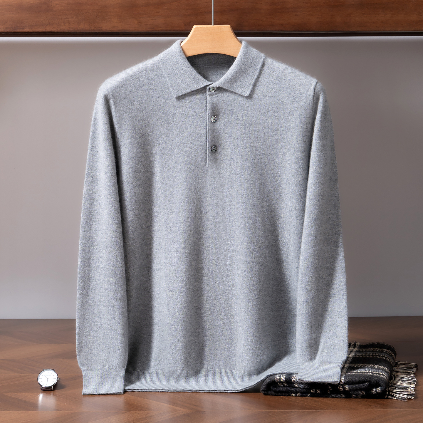 Men's Cashmere Sweater 100% Pure Cashmere POLO Collar Thin Loose plus size Business Casual Knitted Base Sweater