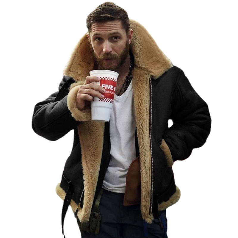 2021 europeo y americano nuevo abrigo de cuero y piel de los hombres chaqueta de piel de color de contraste al por mayor eBay Amazon Otoño e Invierno cremallera