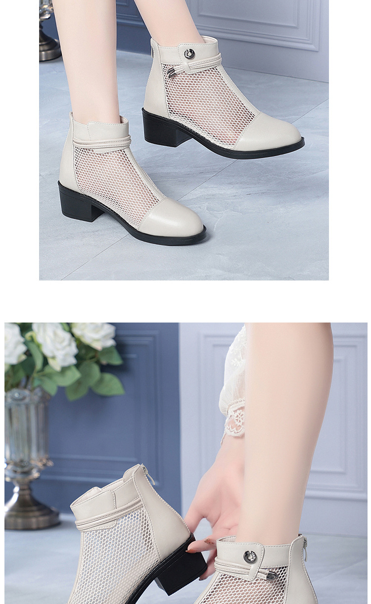 Boot nữ da thật cổ thấp gót vuông 5 cm đế êm, kiểu hở mũi lưới thoáng khí — màu be chi tiết 13