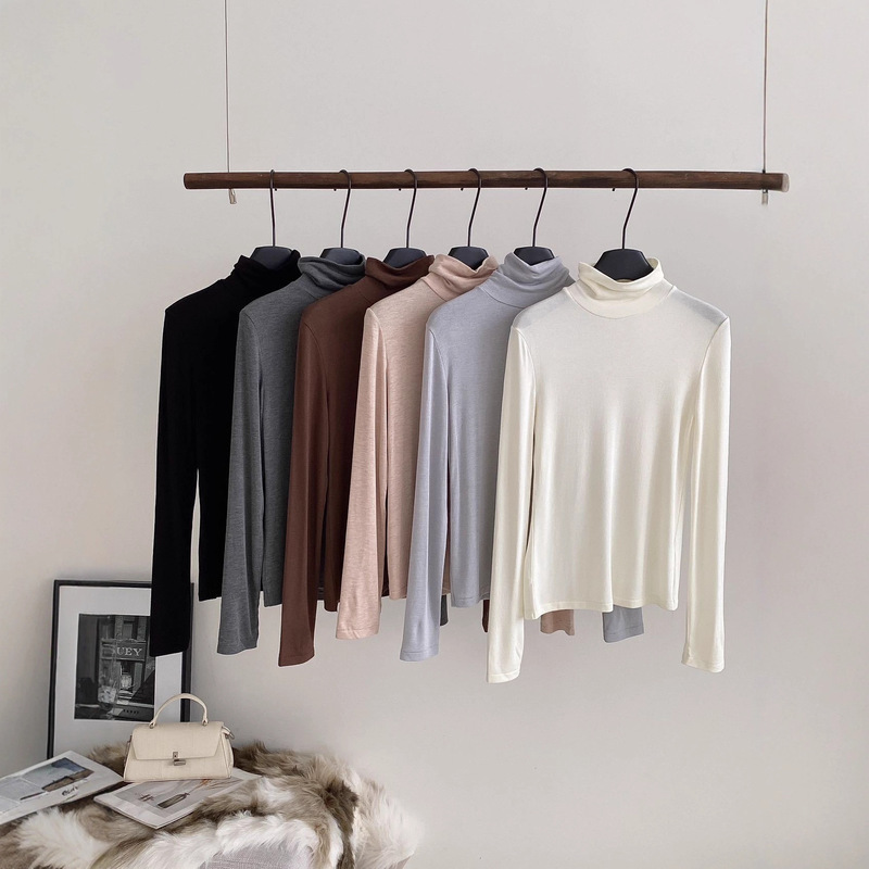 In-Stock Cashmere Tencel Modal Turtleneck Base Layer Autumn and Winter Slim Fit Skin-Friendly Stacked Collar Long-Sleeve t Knit 970