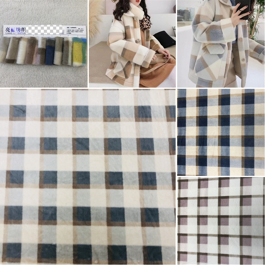 Impresión de cabello de conejo, impresión de cuadrícula, ropa, sombreros, juguetes, bolsas, tela de peluche, cuadrícula