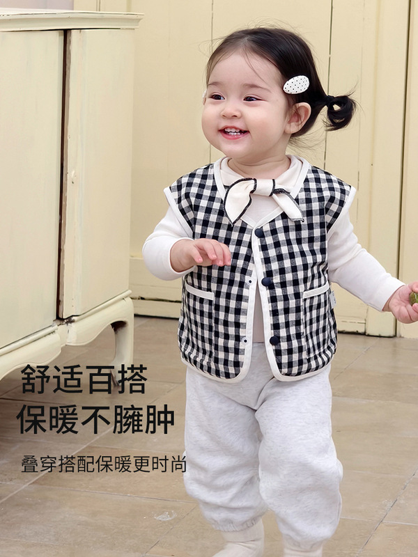 儿童两面穿马甲男女童2025新款宝宝格子背心韩版小童春秋保暖外套|undefined