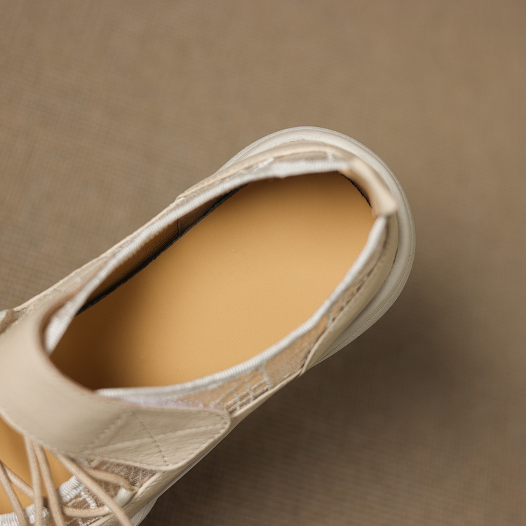 Giày sneaker nữ đế dày ren lưới phối màu cổ thấp — màu trắng ngà chi tiết 69