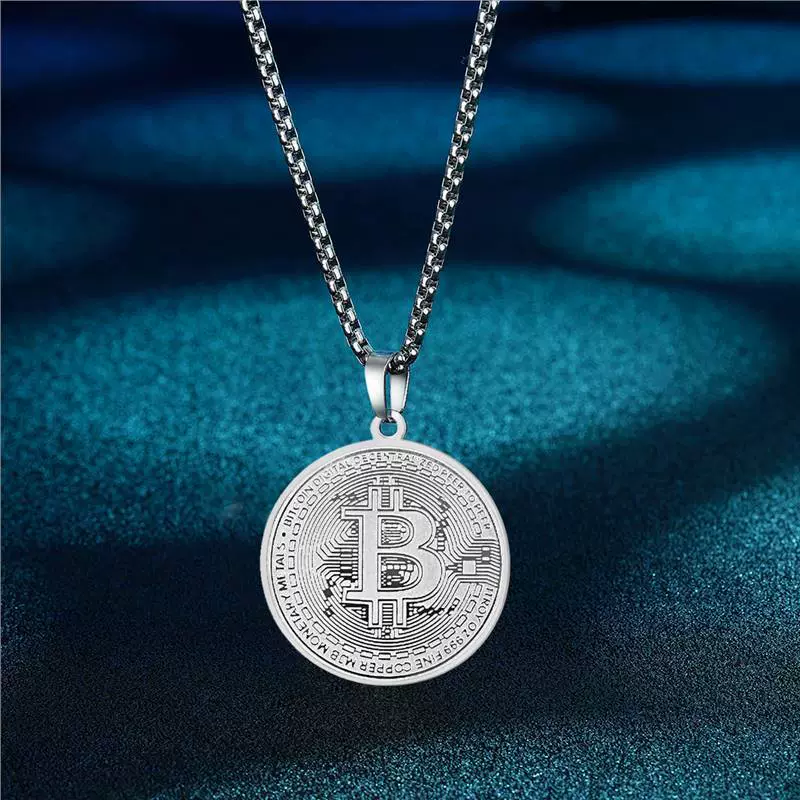TEMU популярный новый нержавеющий стальной подвес Bitcoin ожерелье позолоченное круглое подвесное ожерелье Bitcoin