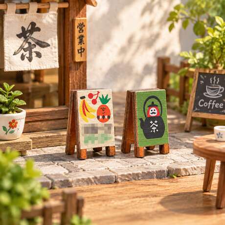 日式zakka杂货夏日水果悠闲峡谷达摩茶屋迷你看板摆件摄影道具