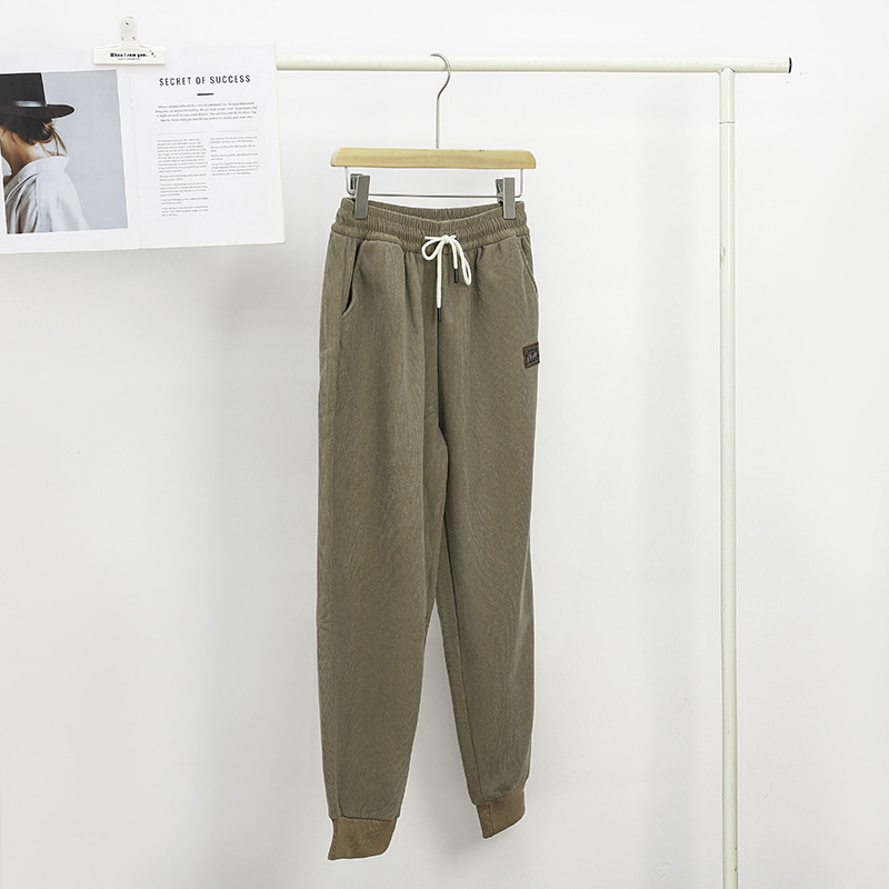 秋冬新款女加绒运动百搭宽松束脚哈伦大码妈妈装加厚休闲卫裤韩版