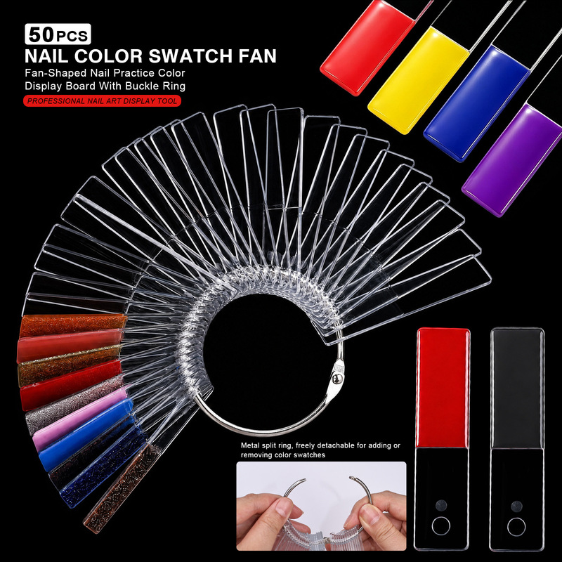Cross-border nail art color swatches 50pcs fan-shaped color cards, nail polish swatches, practice nail tips, nail polish gel display board wholesale Cross-border nail art color swatches 50pcs fan-shaped color cards, nail polish swatches, practice nail tips, nail polish gel display board wholesale