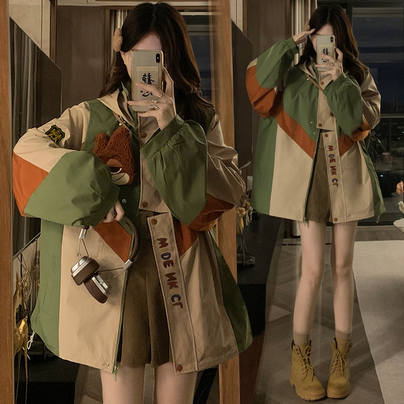 산악 캠핑 커플 패션 재킷 윈드브레이커 가을 신스타일 컬리지 스타일 후드 헤비 재킷 실제 촬영