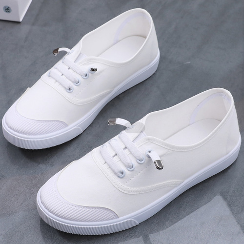Dropshipping Canvas Shoes 2025 Spring Canvas Shoes Women Fashionable White Shoes Student Flat Casual Platform Shoes