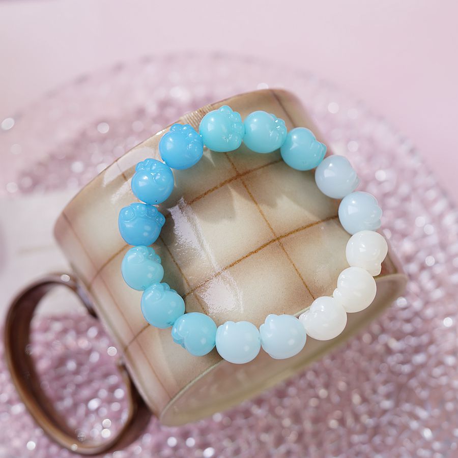 Primavera y verano nuevos productos dulce gradiente gato garra gato pulsera imitación Bodhi pulsera texto femenino jugar pulsera de mano joyería gato garra azul uno