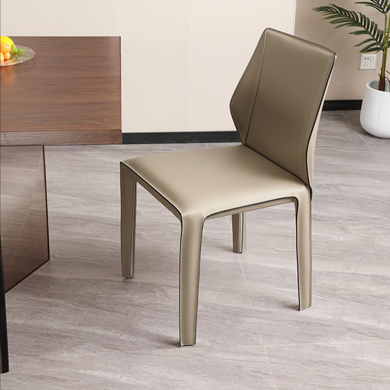Nordic Dining Chair Saddle Leather Dining Table and Chair Home Dining Chair Italian Style Minimalist Modern Simple Light Luxury Backrest Stool