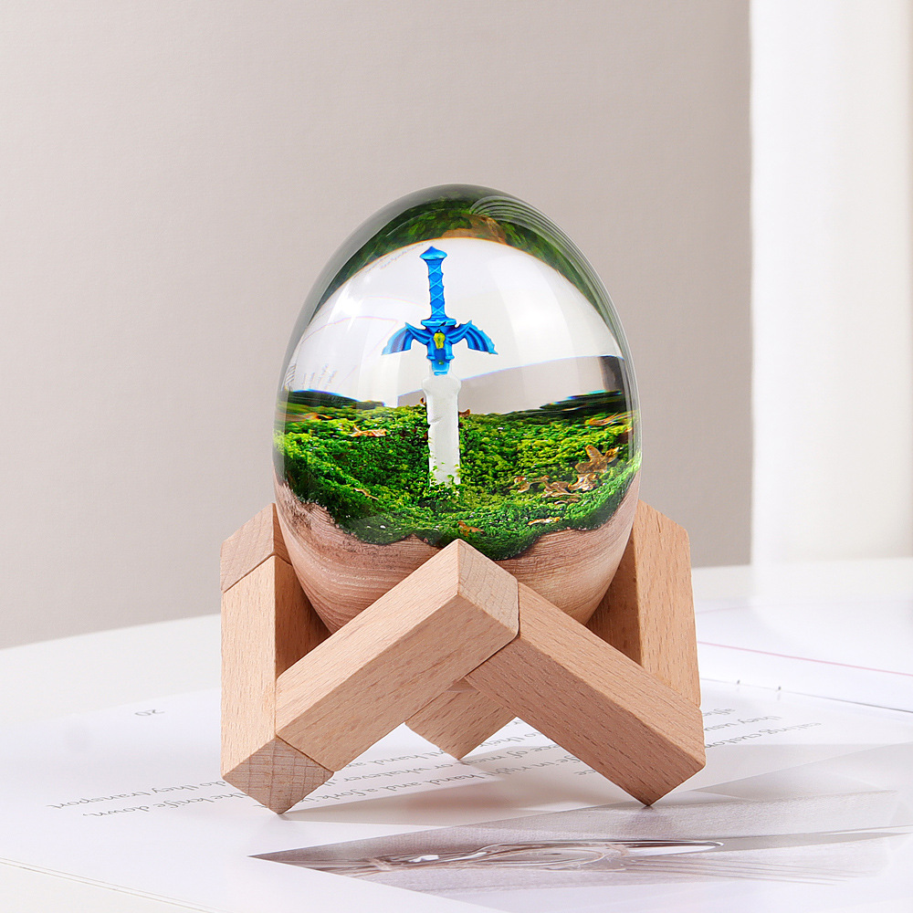 Zelda Master Sword  Egg-Shaped Transparent Epoxy Resin Solid Wood Art Crafts Small Ornaments
