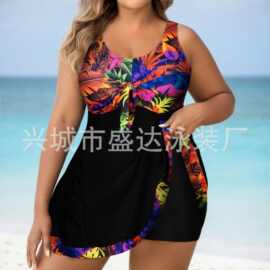 欧美新款加大码泳衣女亚马逊外单印花分体平角裤泳装爆款批发