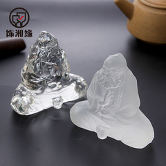 水晶玻璃創意立體雕刻達摩香插禮盒裝擺件禪意工藝品香座送禮代發