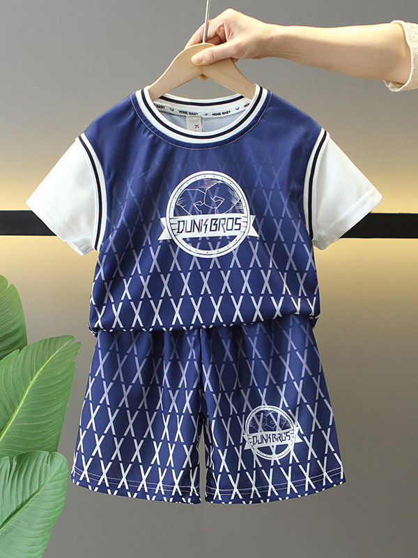 7948 traje deportivo de traje de baloncesto de verano para niños 2025 nuevo traje de verano de dos piezas de manga corta para niños de secado rápido