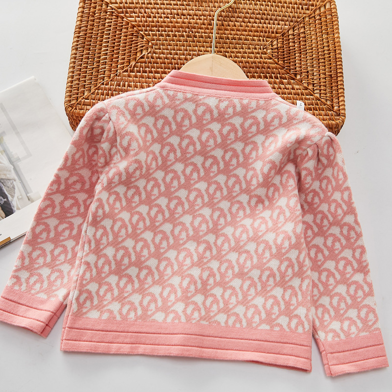 Girls' Sweater 2022 Autumn/Winter Small Fragrant Wind Children's Knitted Cardigan+Half Skirt Two Piece Set_voghion.com