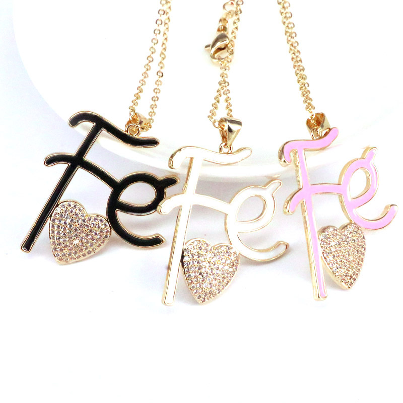 Creative Fashion Enamel Drop Oil Letter Micro Inlaid Zircon Heart Pendant Necklace display picture 1