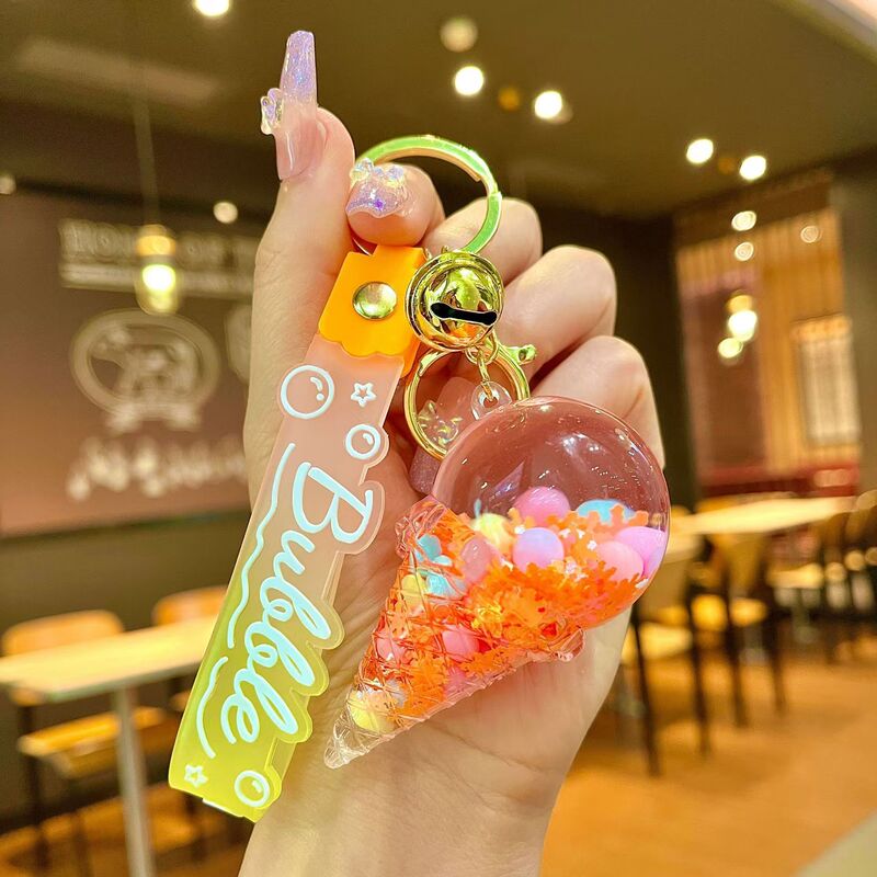 Cyber-famous quicksand bottle luminous ice cream snowflake quicksand bottle pendant oil keychain car bag accessories