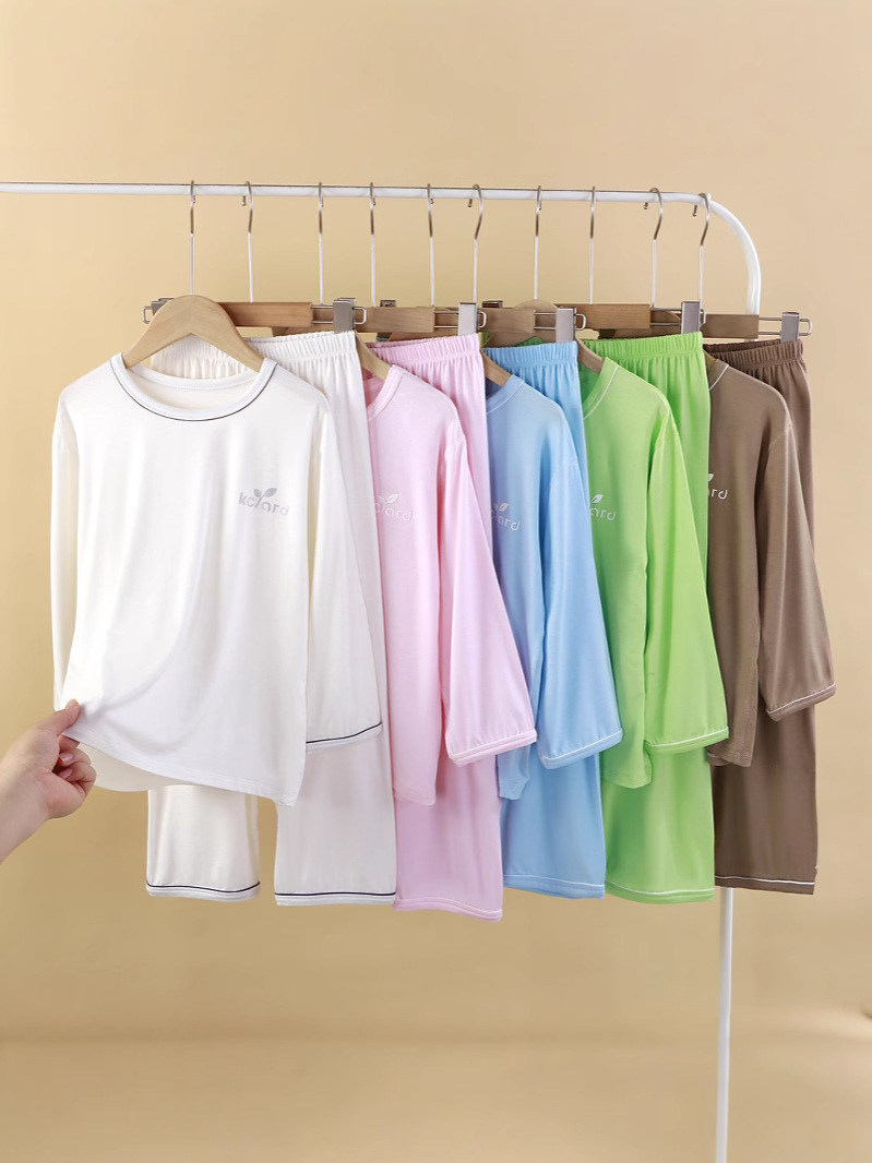 Conjunto de moda infantil de verano delgado niño de manga larga ropa de aire acondicionado para niños mayores ropa de hogar para niñas pijamas